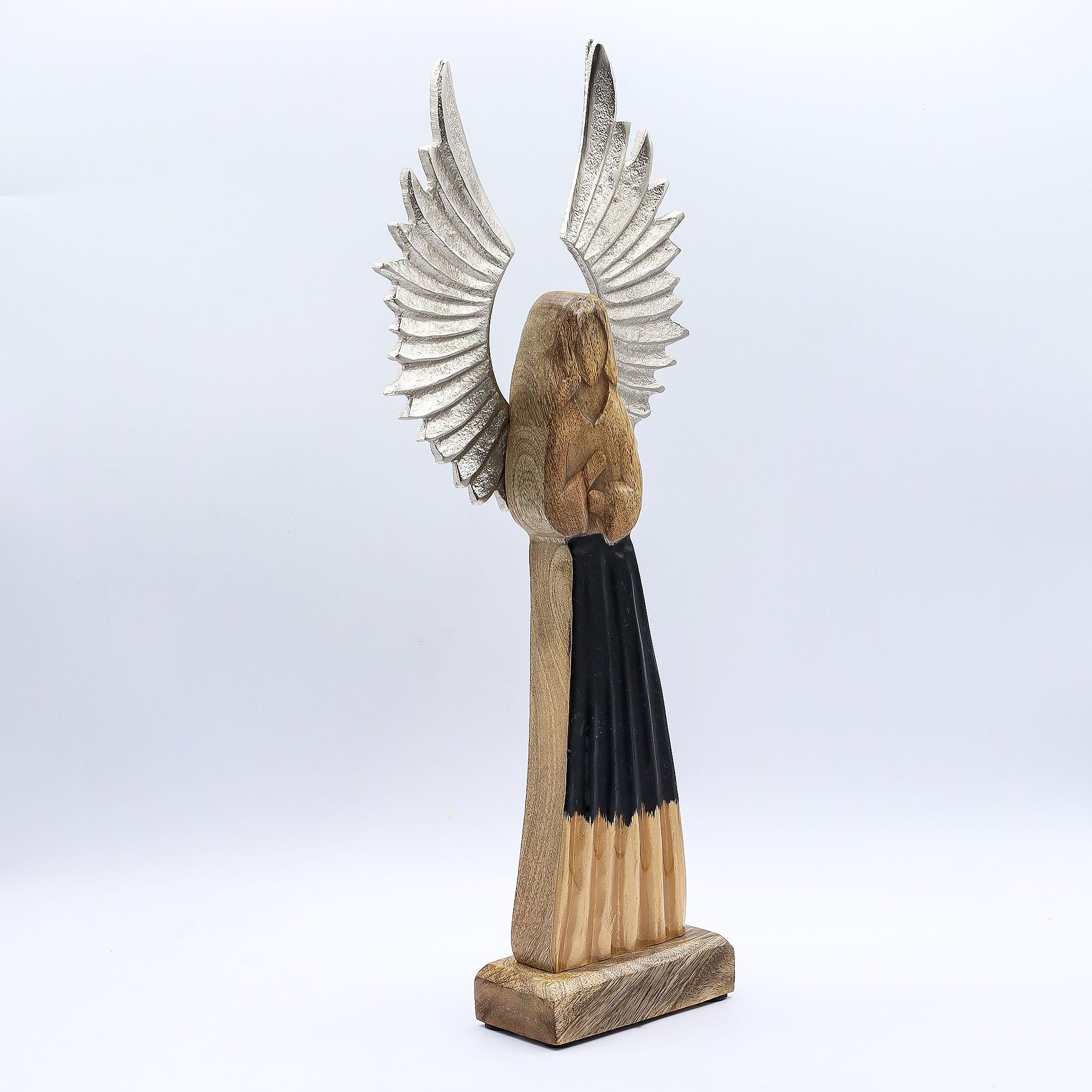 Large Mango Wood Gardian Angel Metal Wings & Enamel Detail