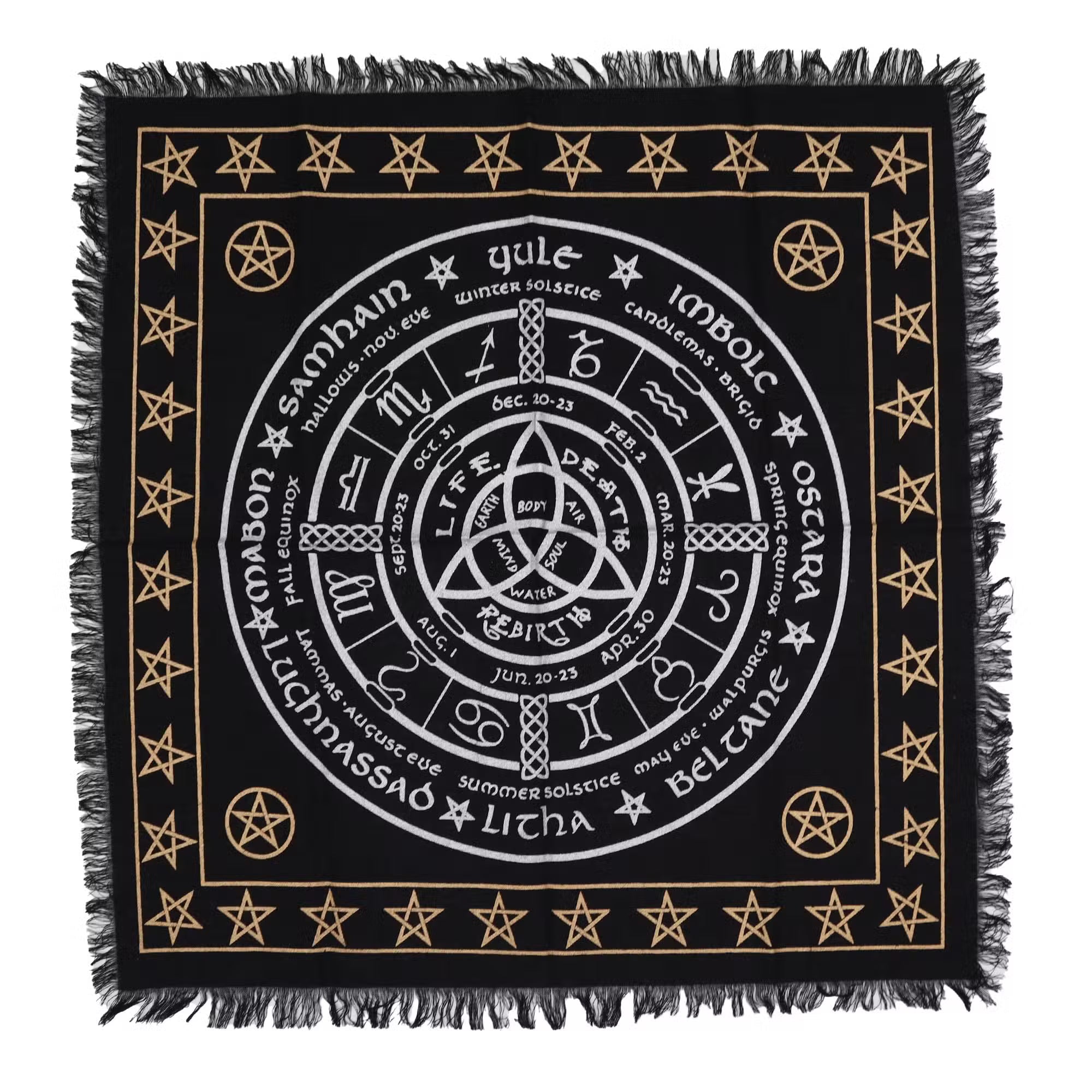Esoteric Fringed Altar Cloth - Life Death Rebirth